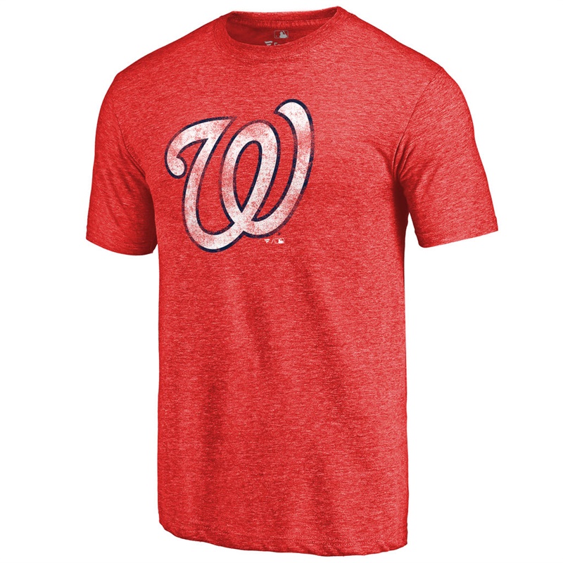 Men Washington Nationals Tri-Blend Distressed Team Red T-Shirt