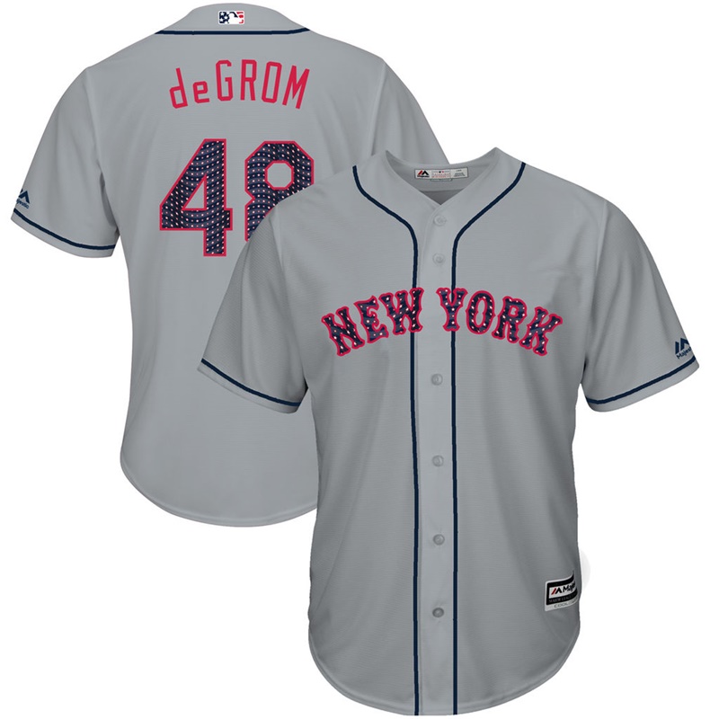 Men New York Mets Independence Day #48 Jacob deGrom 2017 Stars & Stripes Gray Cool Base Jersey