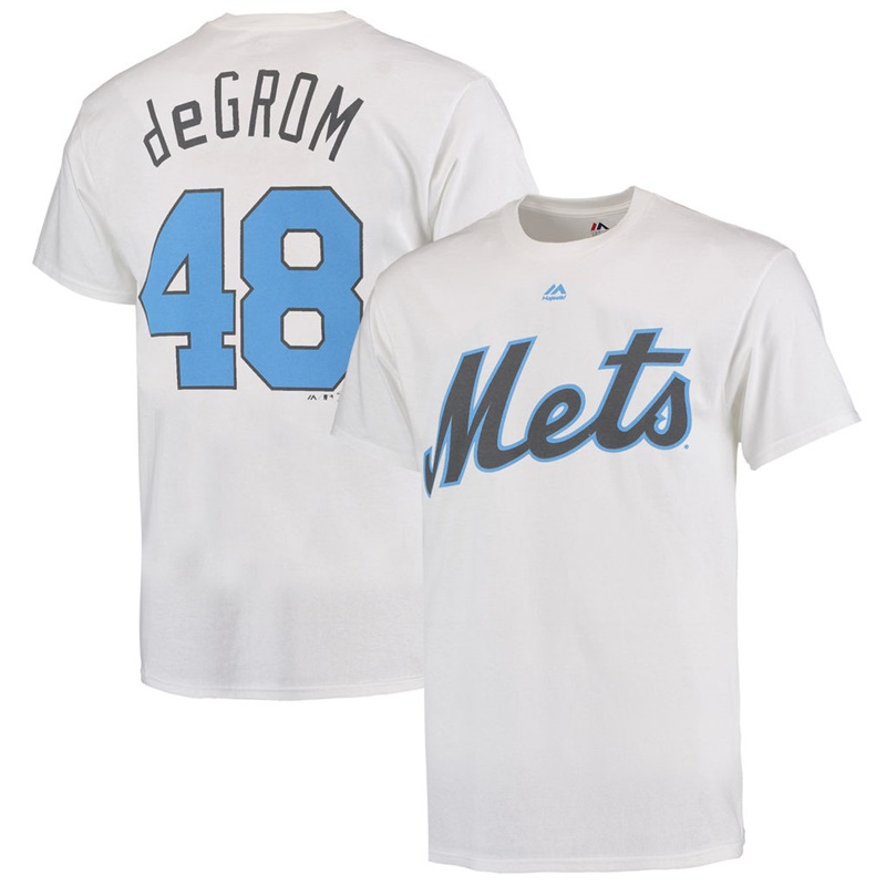 Men New York Mets Jacob deGrom #48 White Father's Day Name & Number T-Shirt