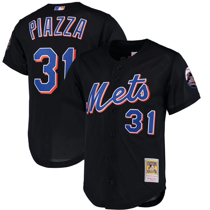 Men New York Mets #31 Mike Piazza Cooperstown Mesh Batting Practice Black Cool Base Jersey