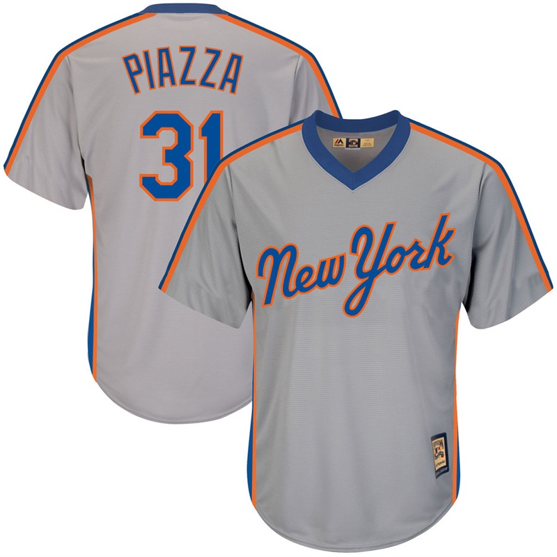 Men New York Mets #31 Mike Piazza Replica Cooperstown Gray Cool Base Jersey