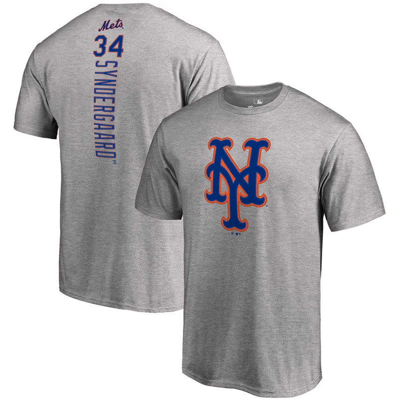 Men New York Mets Noah Syndergaard #34 Gray Backer Name & Number T-Shirt