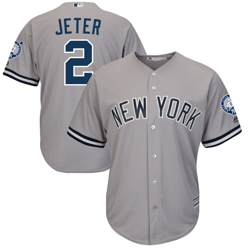 Men New York Yankees #2 Derek Jeter Retirement Patch Road Gray Cool Base Jersey