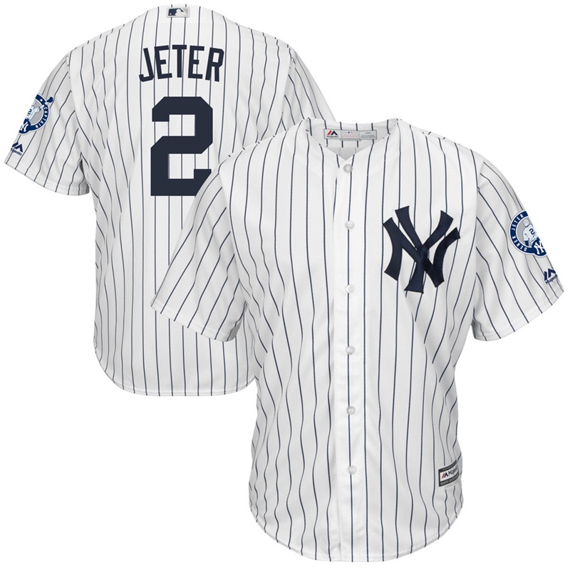 Men New York Yankees #2 Derek Jeter Retirement Patch Home White Cool Base Jersey