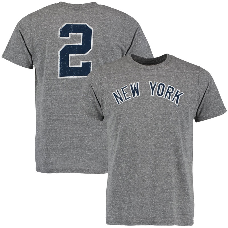 Men New York Yankees Derek Jeter #2 Gray Tri-Blend Name & Number T-Shirt