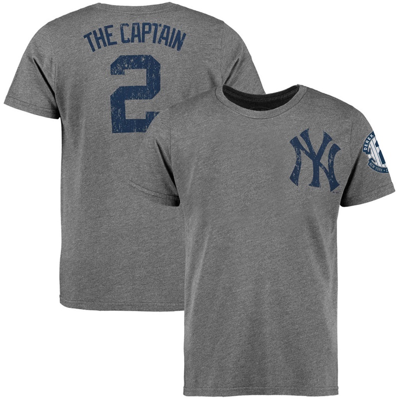 Men New York Yankees Derek Jeter #2 Heathered Gray Name & Number Final Season Tri-Blend T-Shirt