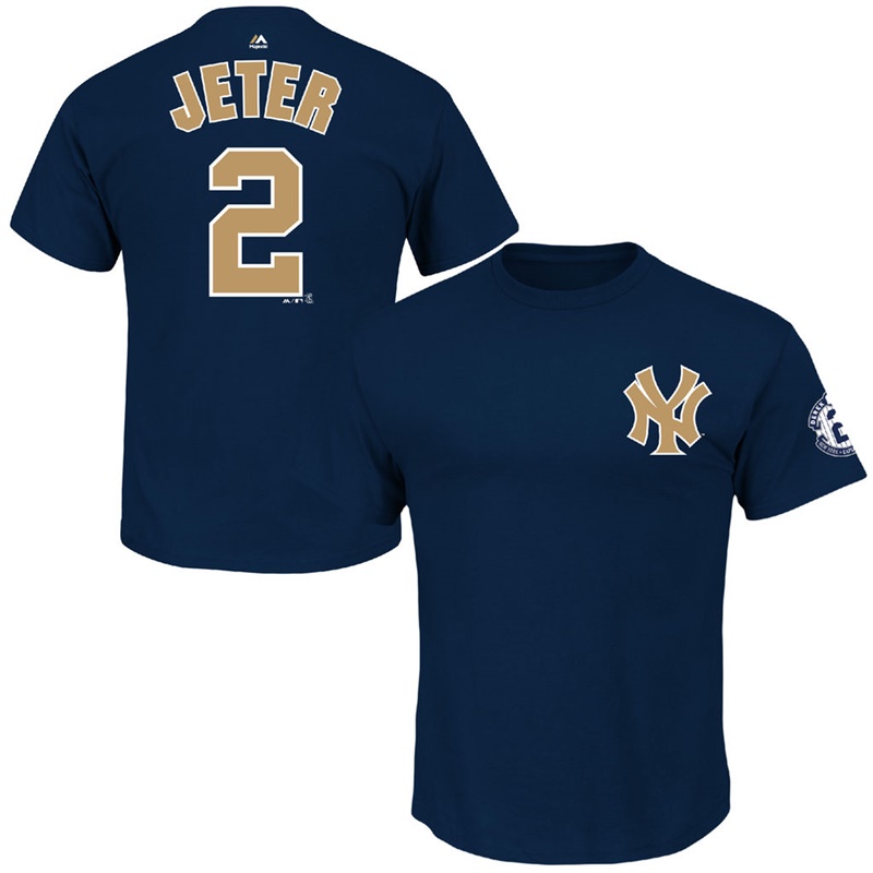 Men New York Yankees Derek Jeter #2 Navy Commemorative Gold Name & Number T-Shirt