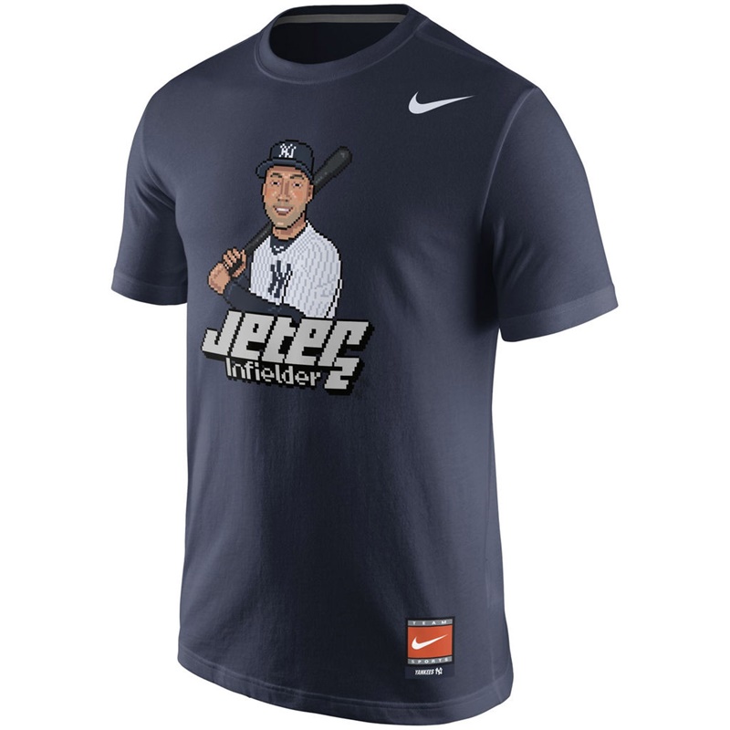 Men New York Yankees Derek Jeter Navy Cooperstown Player 16-Bit T-Shirt