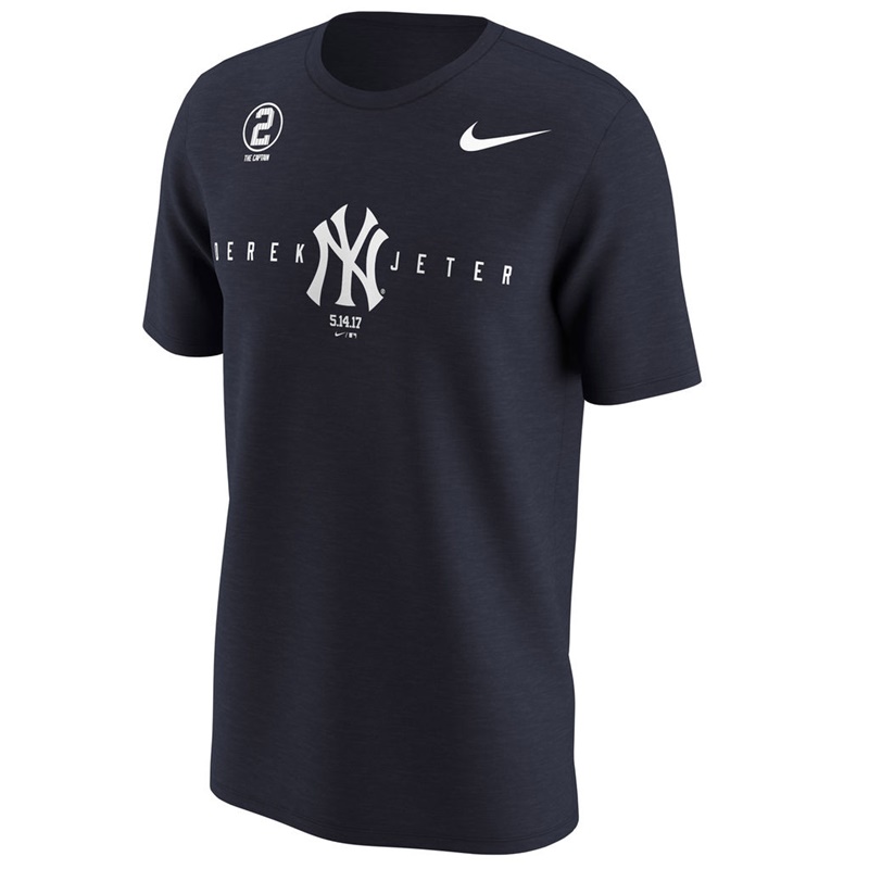 Men New York Yankees Derek Jeter #2 Navy Number Retirement Day Swoosh T-Shirt