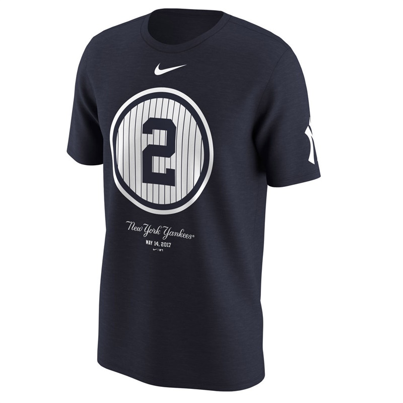 Men New York Yankees Derek Jeter #2 Navy Retirement Day Swoosh Pinstripe T-Shirt