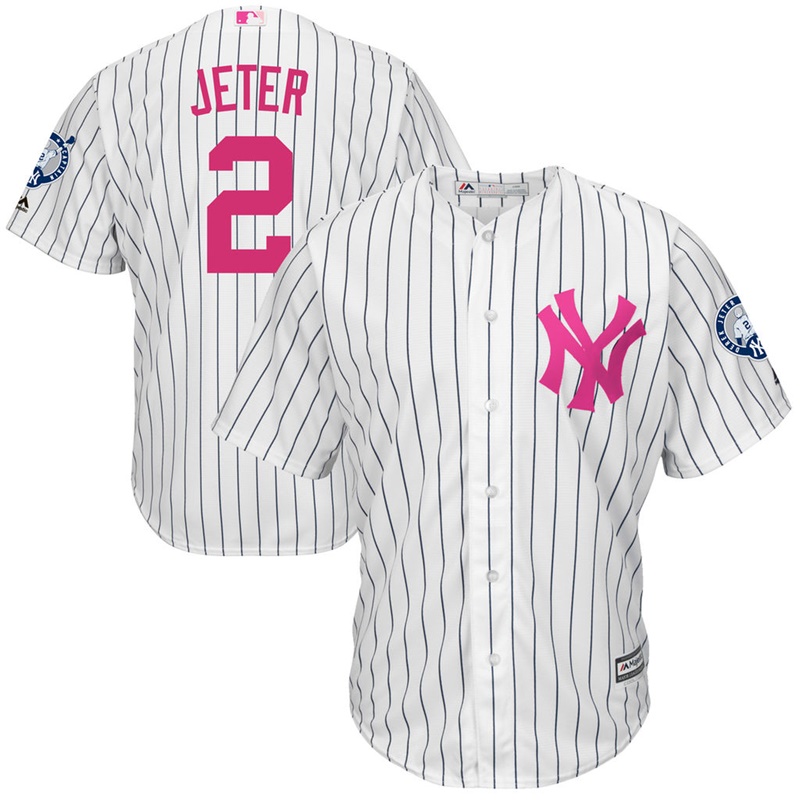 Men 2017 Mother's Day New York Yankees #2 Derek Jeter White Cool Base Jersey