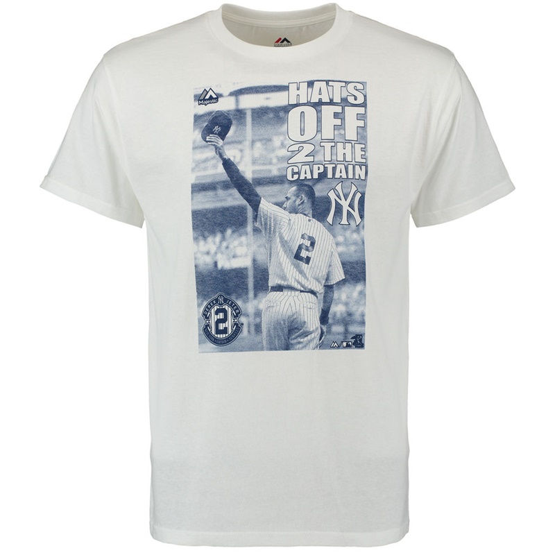 Men New York Yankees Derek Jeter White Final Season Hats Off T-Shirt