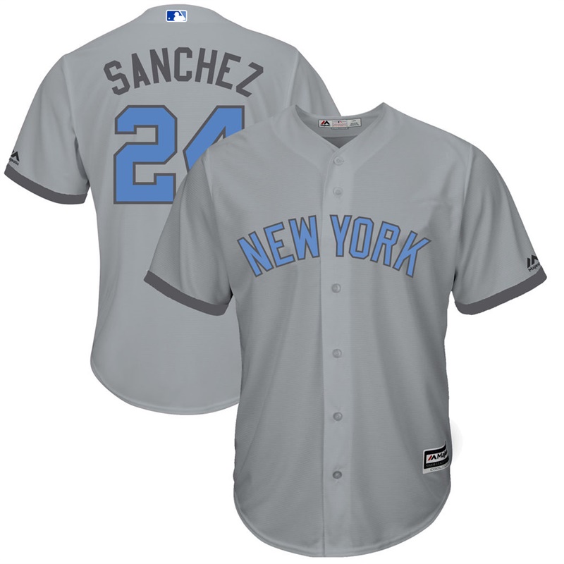 Men 2017 Father's Day New York Yankees #24 Gary Sanchez Gray Cool Base Jersey