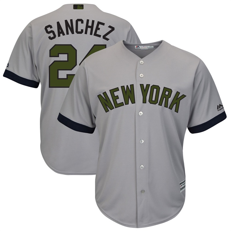 Men 2017 Memorial Day New York Yankees #24 Gary Sanchez Gray Cool Base Jersey