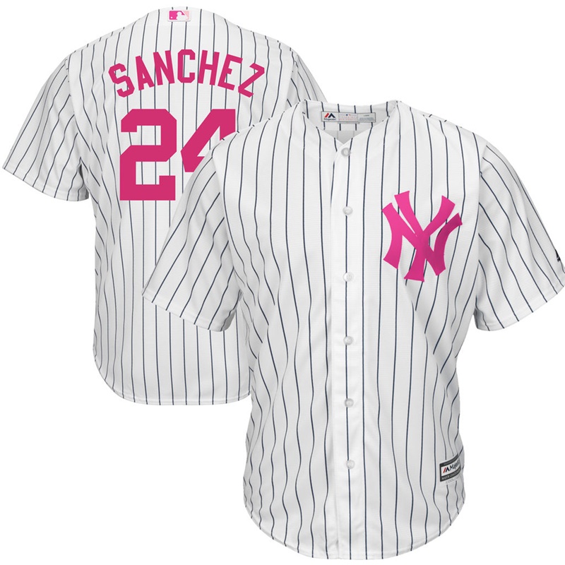 Men 2017 Mother's Day New York Yankees #24 Gary Sanchez White Cool Base Jersey