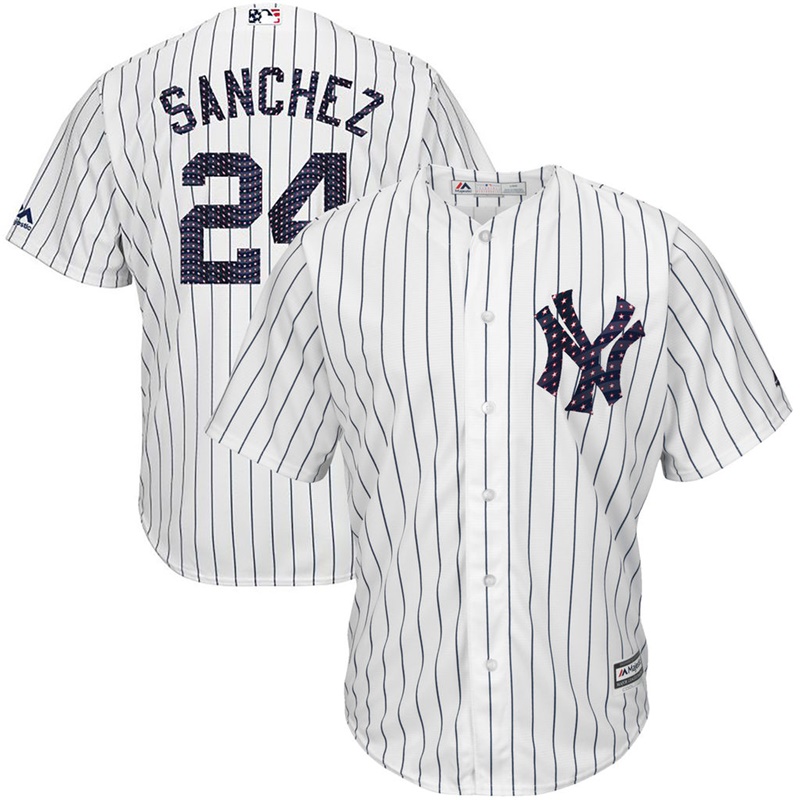 Men New York Yankees Independence Day #24 Gary Sanchez 2017 Stars & Stripes White Cool Base Jersey