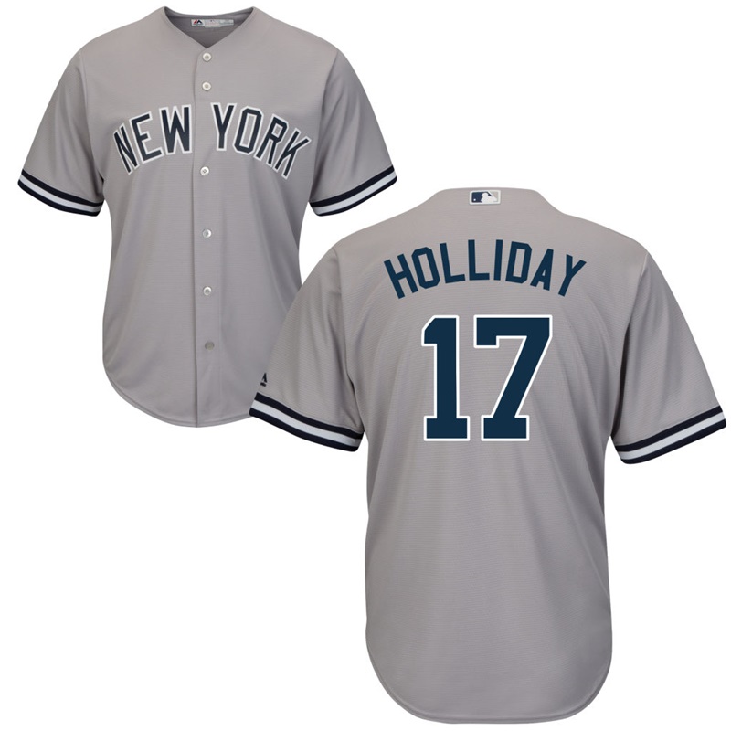 Men New York Yankees #17 Matt Holliday Road Gray Cool Base Jersey