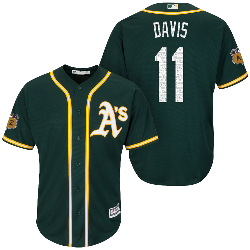 Men's Oakland Athletics #11 Rajai Davis 2017 Spring Training Cactus League Patch Green Cool Base Jersey