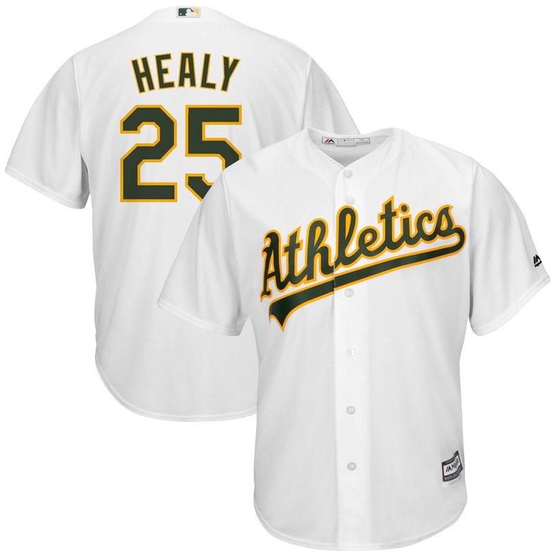 Men Ryon Healy #25 Oakland Athletics Replica Home White Cool Base Jersey