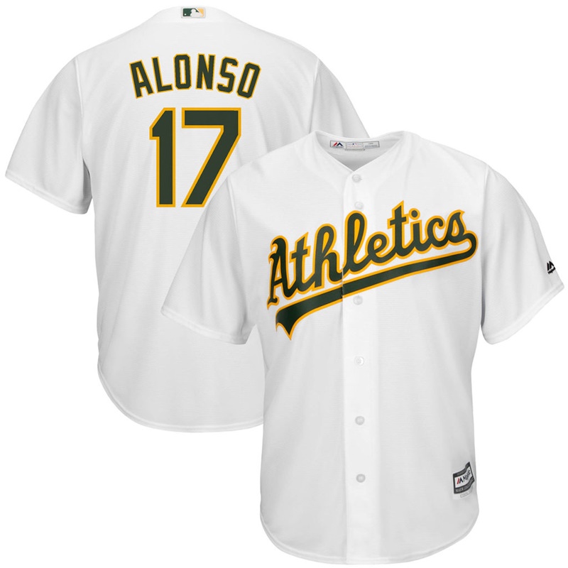 Men Yonder Alonso #17 Oakland Athletics Replica Home White Cool Base Jersey