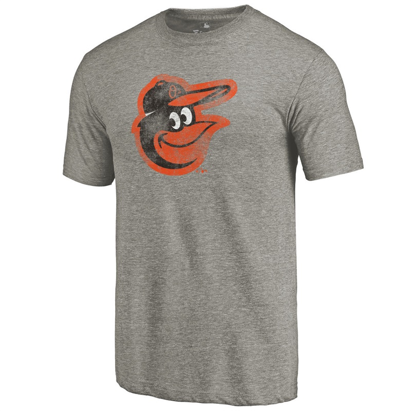 Men Baltimore Orioles Tri-Blend Distressed Team Ash T-Shirt