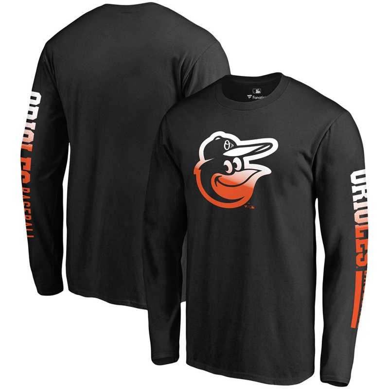 Men Baltimore Orioles Black Gradient Logo Long Sleeve T-Shirt