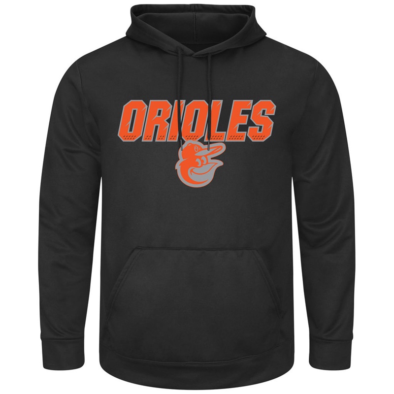 Men Baltimore Orioles Black Synthetic Fleece Pullover Hoodie