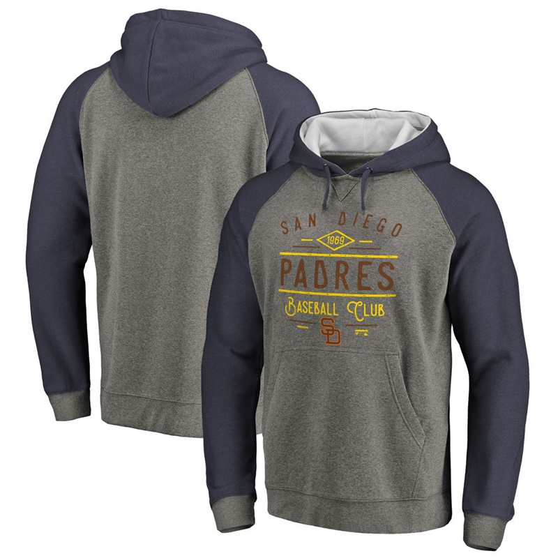 Men San Diego Padres Ash Tri-blend Doubleday Raglan Pullover Hoodie