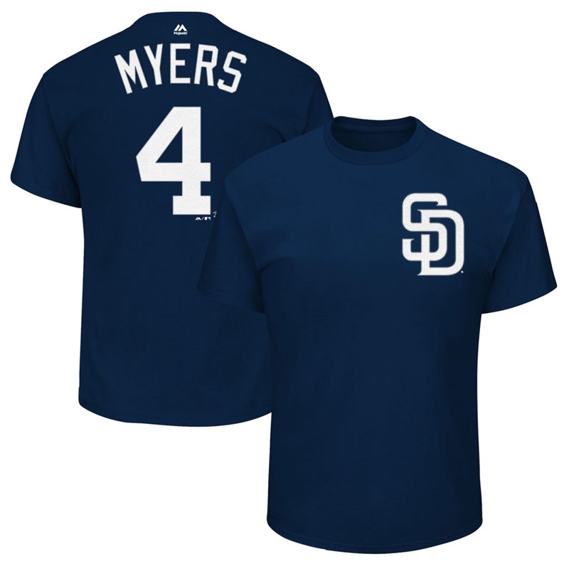 Men San Diego Padres #4 Wil Myers Official Name & Number Navy T-Shirt