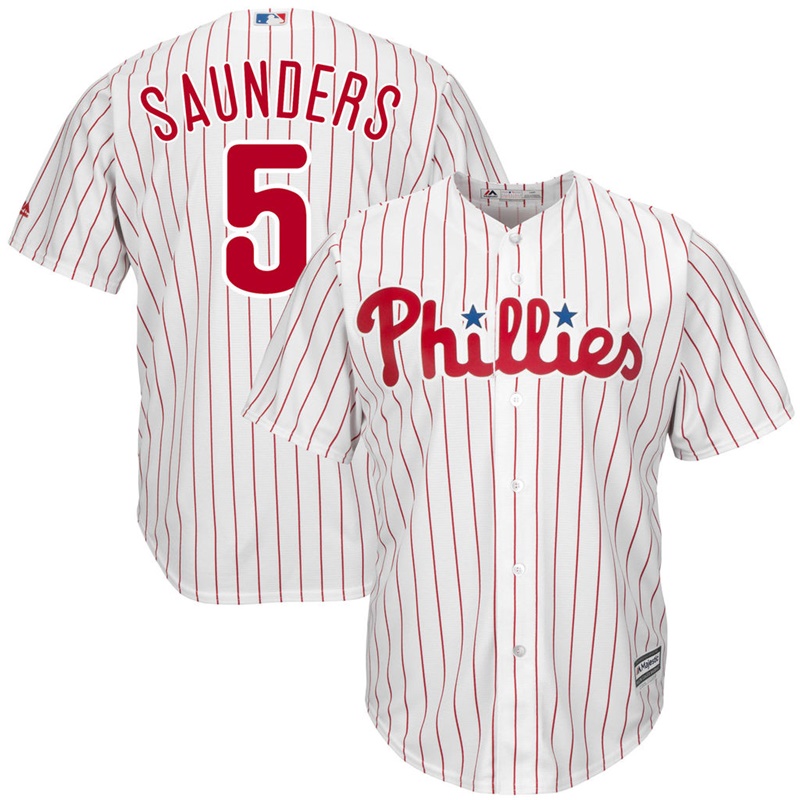 Men Michael Saunders #5 Philadelphia Phillies Replica Home White Cool Base Jersey