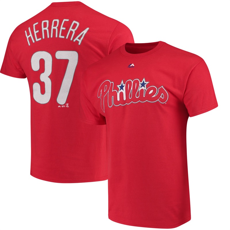 Men Philadelphia Phillies Odubel Herrera #37 Red Name & Number T-Shirt