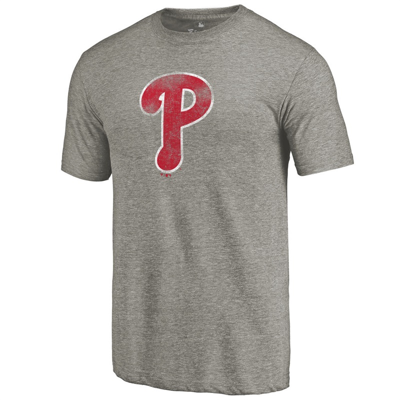 Men Philadelphia Phillies Tri-Blend Distressed Team Ash T-Shirt