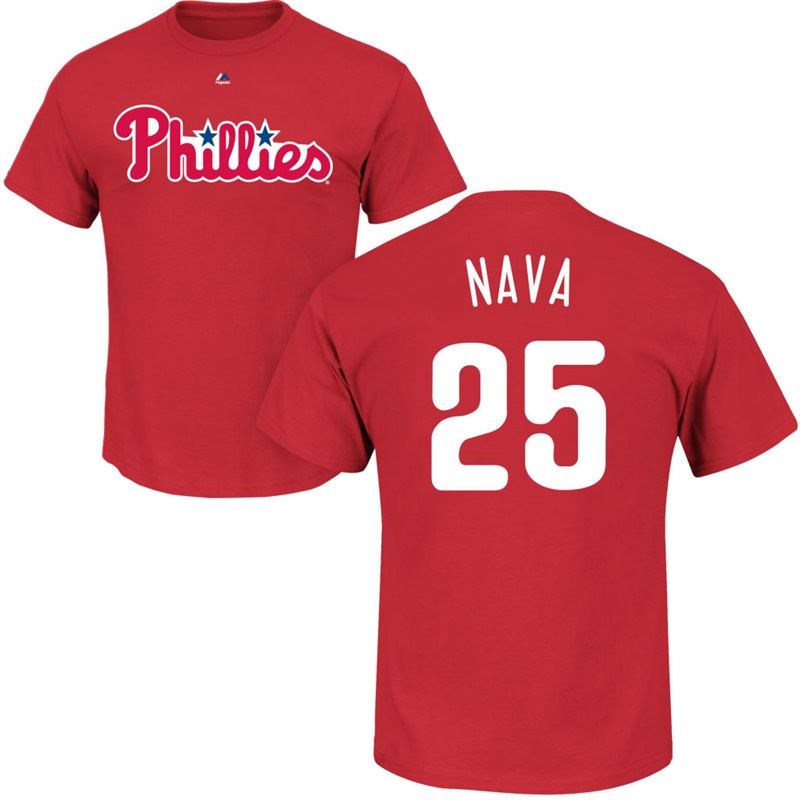 Men Philadelphia Phillies Daniel Nava Roster #25 Red Name & Number T-Shirt