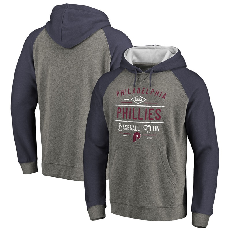 Men Philadelphia Phillies Ash Tri-blend Doubleday Raglan Pullover Hoodie