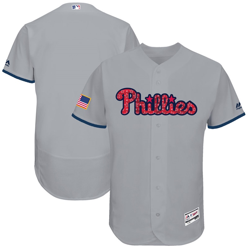 Independence Day Men Philadelphia Phillies Gray 2017 Stars & Stripes Flex Base Team Jersey