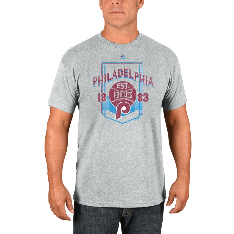 Men Philadelphia Phillies Gray Vintage Style T-Shirt