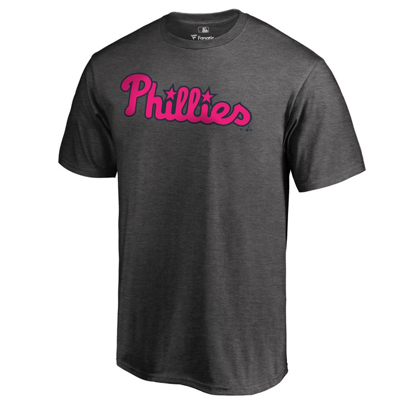 Men 2017 Mother's Day Philadelphia Phillies Pink Wordmark Heather Gray T-Shirt