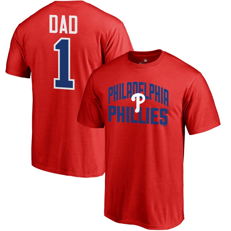 Men Dad #1 Philadelphia Phillies 2017 Father's Day Red T-Shirt