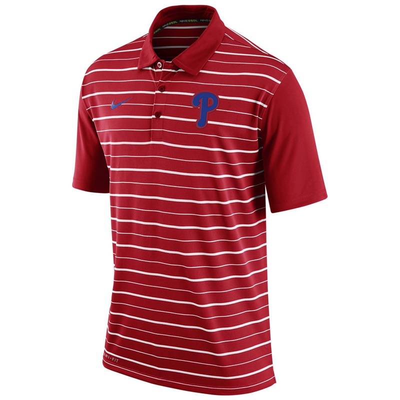 Men Philadelphia Phillies Red Dri-FIT Stripe Polo Shirt