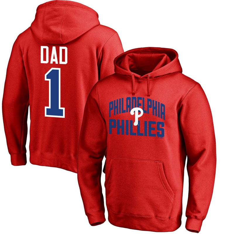 Men Philadelphia Phillies Red Father's Day Dad #1 Pullover Hoodie