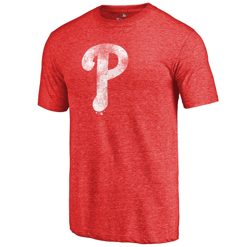 Men Philadelphia Phillies Tri-Blend Distressed Team Red T-Shirt