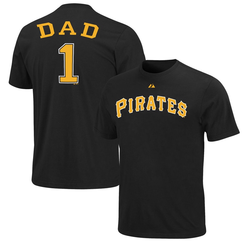 Men Dad #1 Pittsburgh Pirates 2017 Father's Day Black T-Shirt