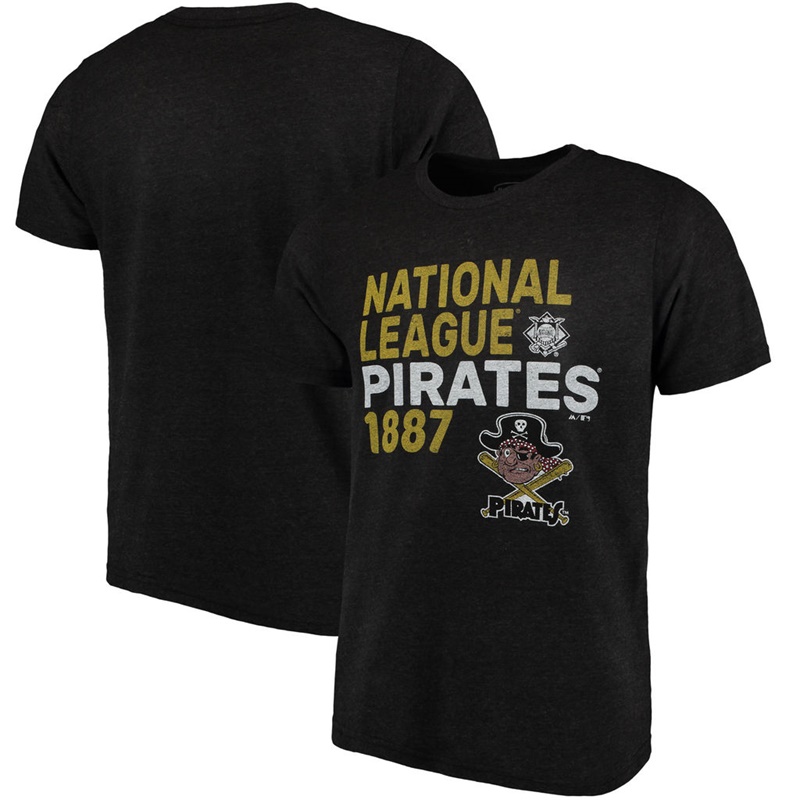 Men Pittsburgh Pirates Black Throwback Cooperstown Collection Tri-Blend T-Shirt