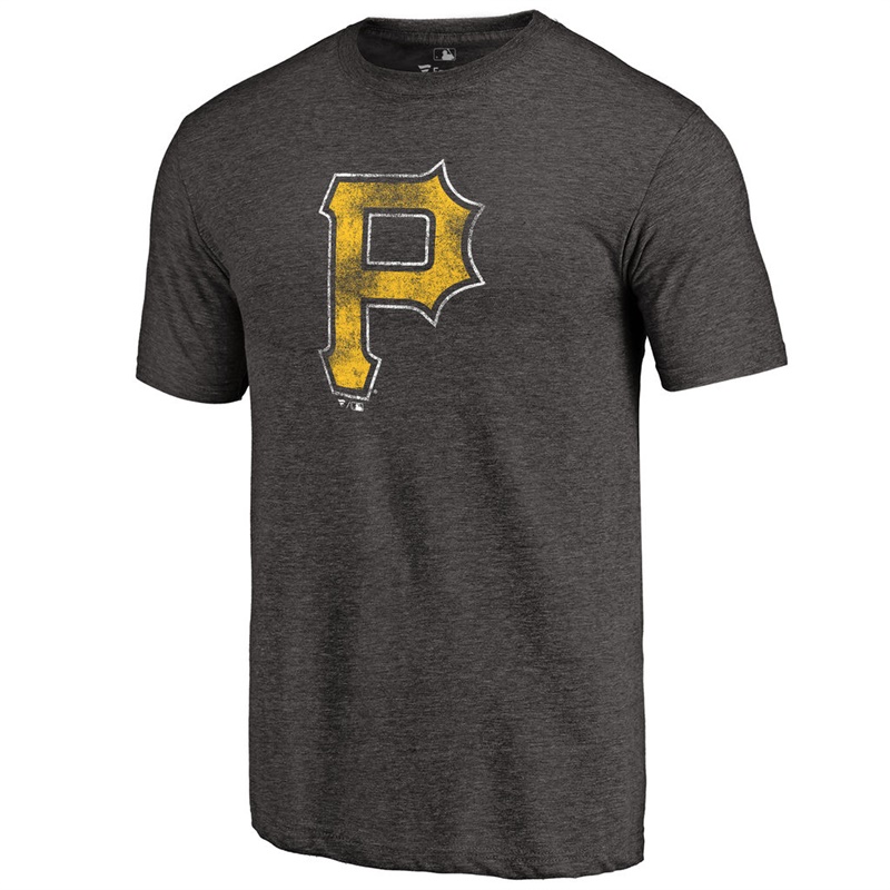 Men Pittsburgh Pirates Tri-Blend Distressed Team Black T-Shirt