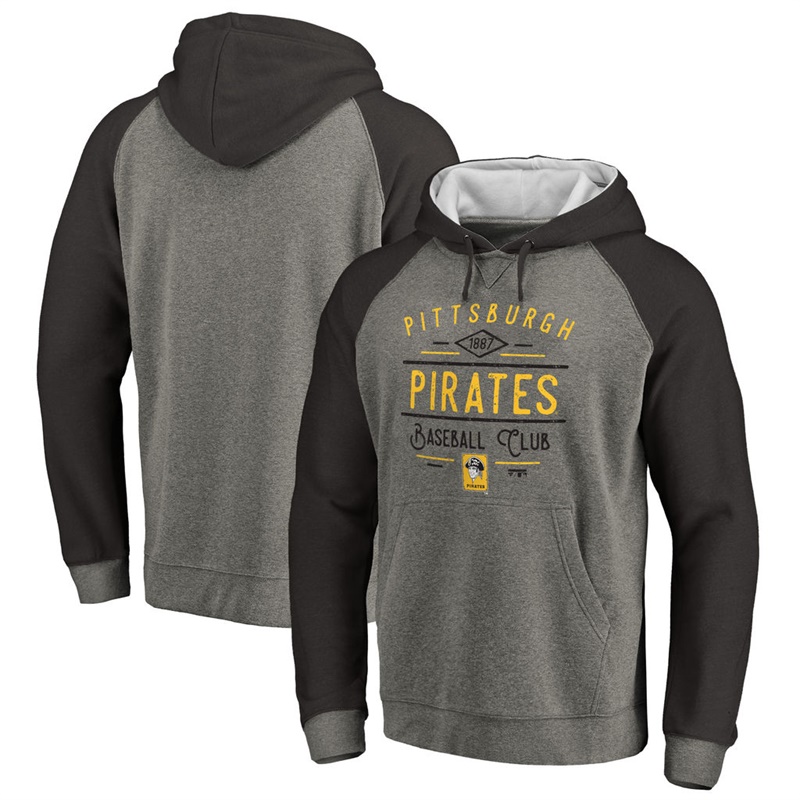 Men Pittsburgh Pirates Ash Tri-blend Doubleday Raglan Pullover Hoodie