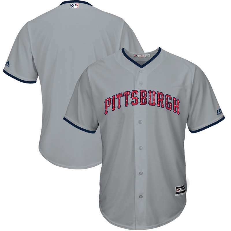 Men Pittsburgh Pirates Independence Day Gray 2017 Stars & Stripes Cool Base Team Jersey