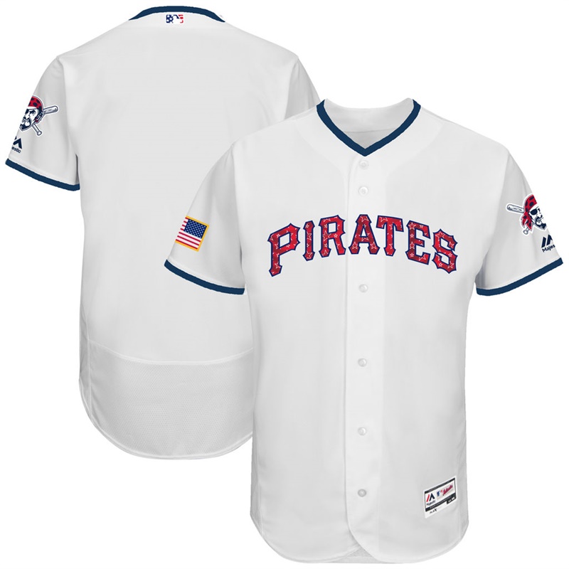 Independence Day Men Pittsburgh Pirates White 2017 Stars & Stripes Flex Base Team Jersey