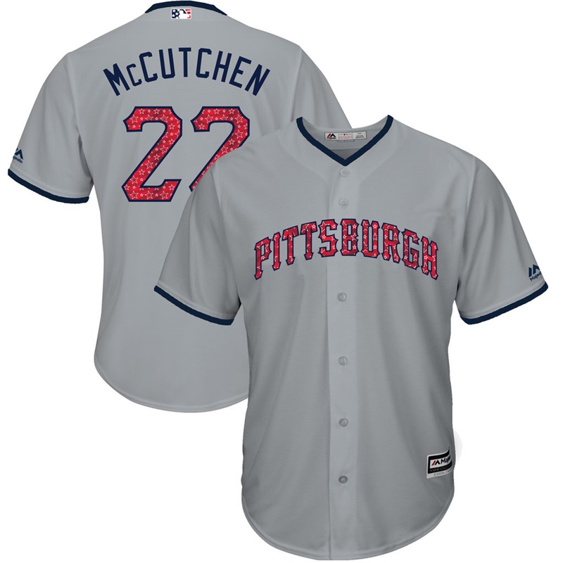 Men Pittsburgh Pirates Independence Day #22 Andrew McCutchen 2017 Stars & Stripes Gray Cool Base Jersey