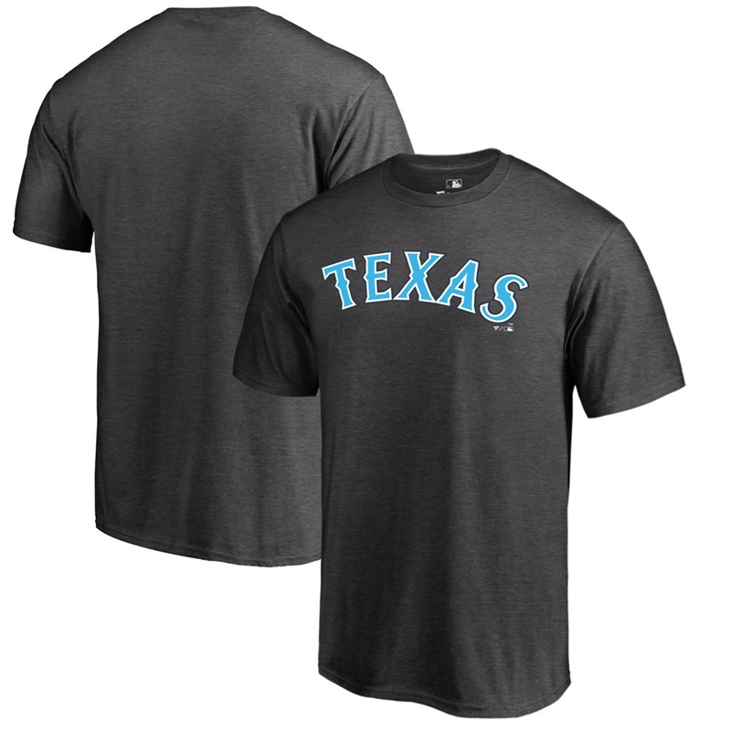 Men Father's Day Texas Rangers Blue Wordmark Big & Tall Ash T-Shirt