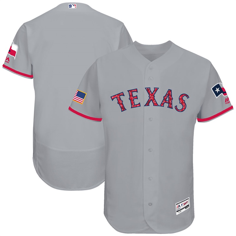 Independence Day Men Texas Rangers Gray 2017 Stars & Stripes Flex Base Team Jersey